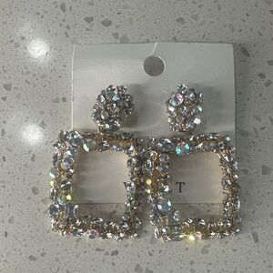 Crystal Square Drop Earrings - Clear Sparkle
